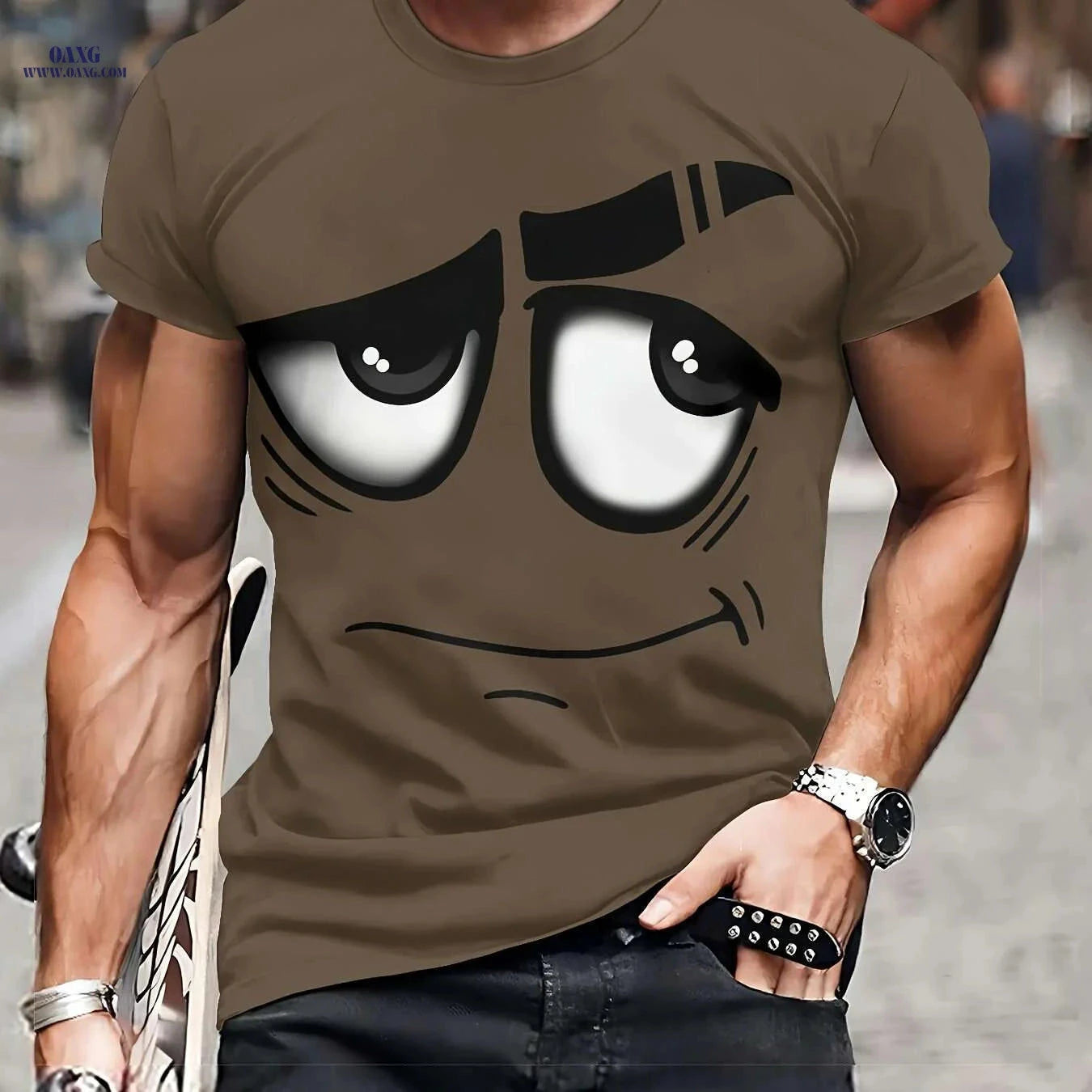 Men's 3D Graphic Tee - Casual Polyester Crew Neck, Machine Washable   OAXG 