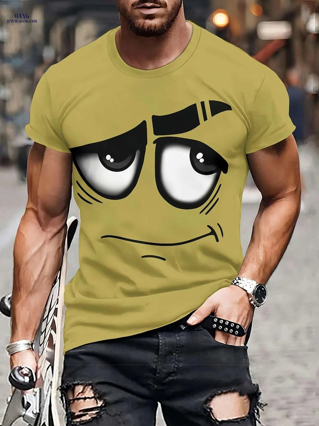 Men's 3D Graphic Tee - Casual Polyester Crew Neck, Machine Washable   OAXG 