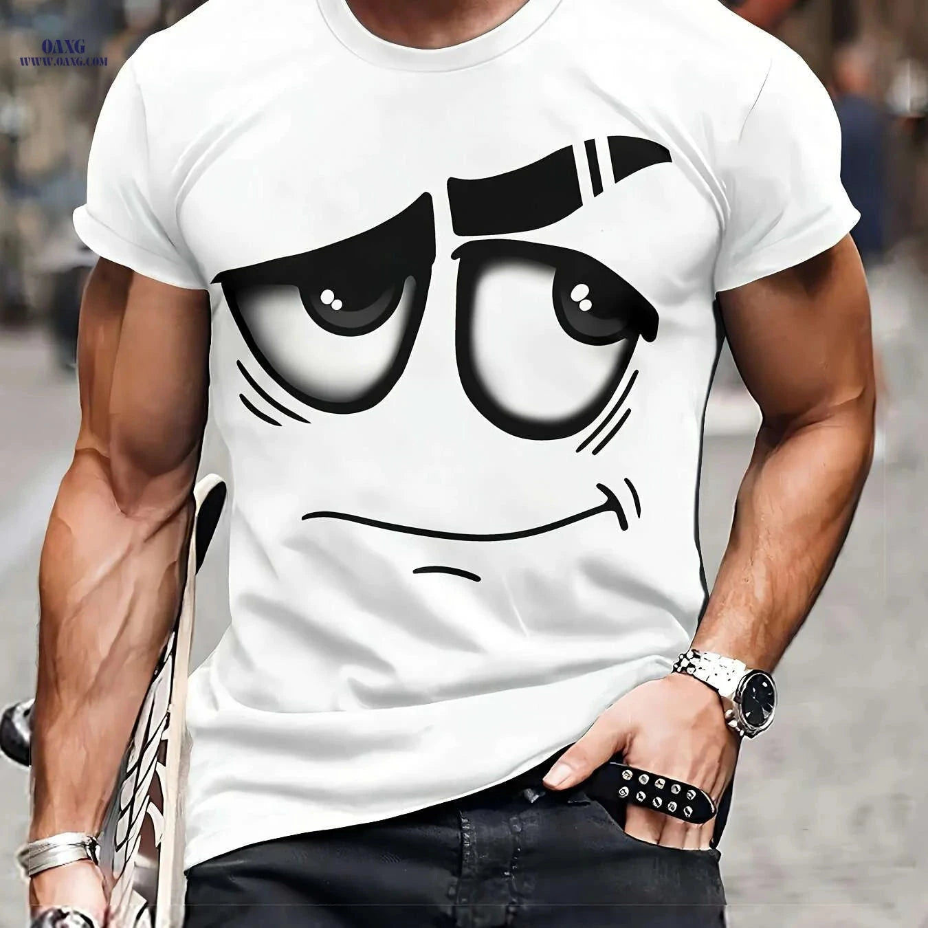 Men's 3D Graphic Tee - Casual Polyester Crew Neck, Machine Washable   OAXG 