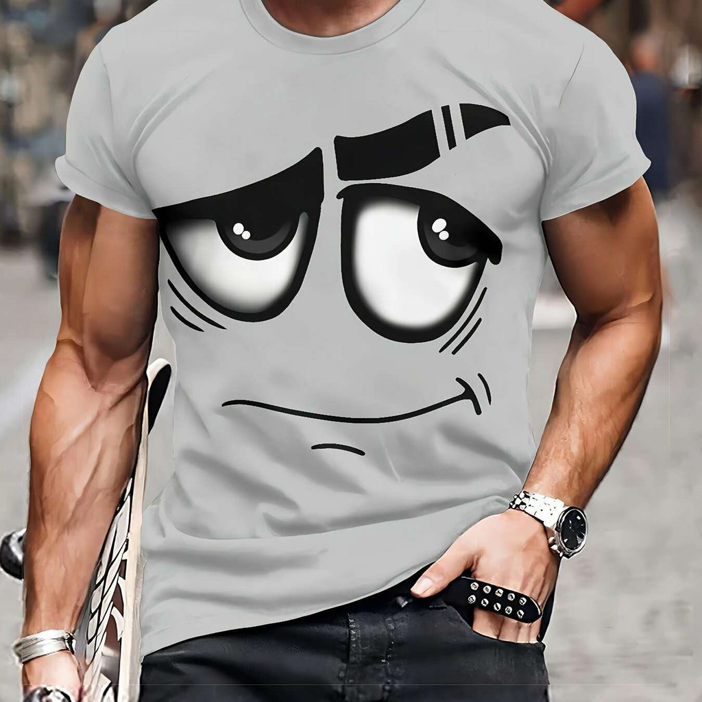 Men's 3D Graphic Tee - Casual Polyester Crew Neck, Machine Washable   OAXG Dark Gray / S
