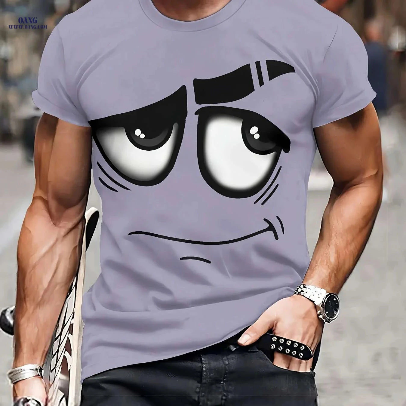 Men's 3D Graphic Tee - Casual Polyester Crew Neck, Machine Washable   OAXG Dark Gray / S