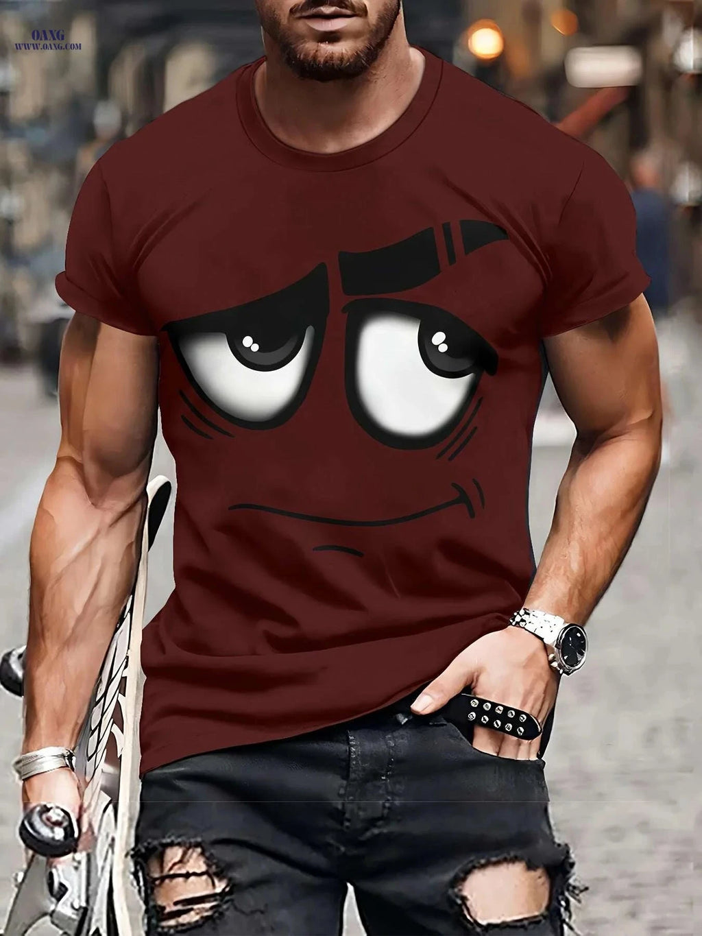 Men's 3D Graphic Tee - Casual Polyester Crew Neck, Machine Washable   OAXG 