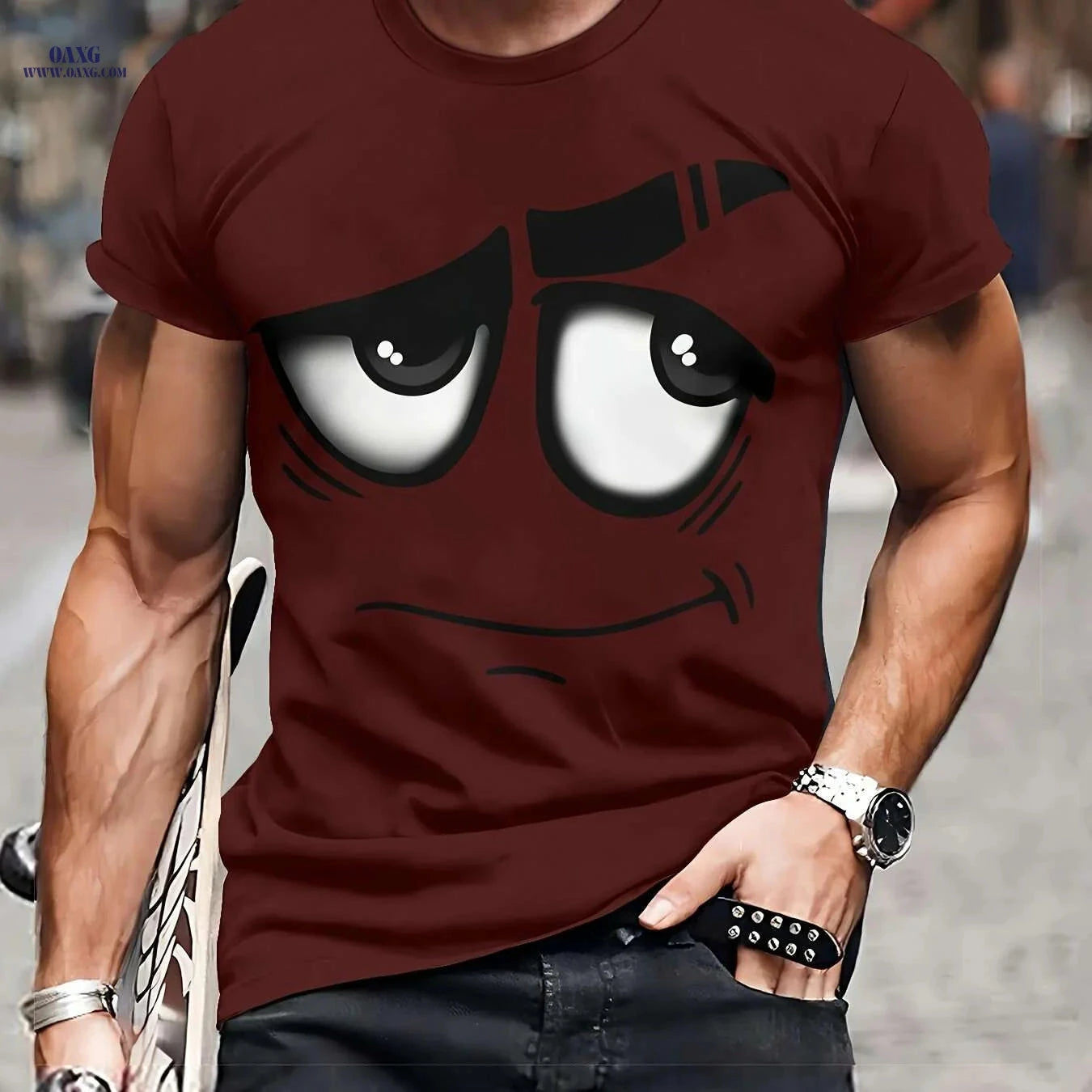 Men's 3D Graphic Tee - Casual Polyester Crew Neck, Machine Washable   OAXG 