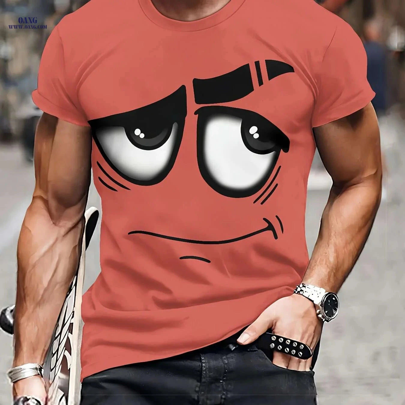 Men's 3D Graphic Tee - Casual Polyester Crew Neck, Machine Washable   OAXG 