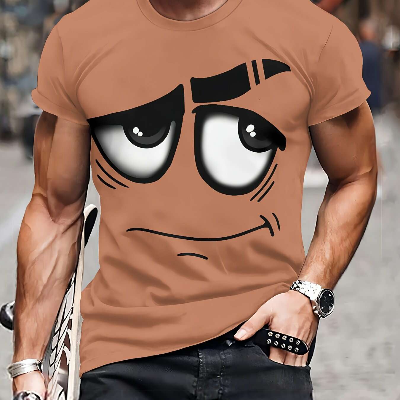Men's 3D Graphic Tee - Casual Polyester Crew Neck, Machine Washable   OAXG 