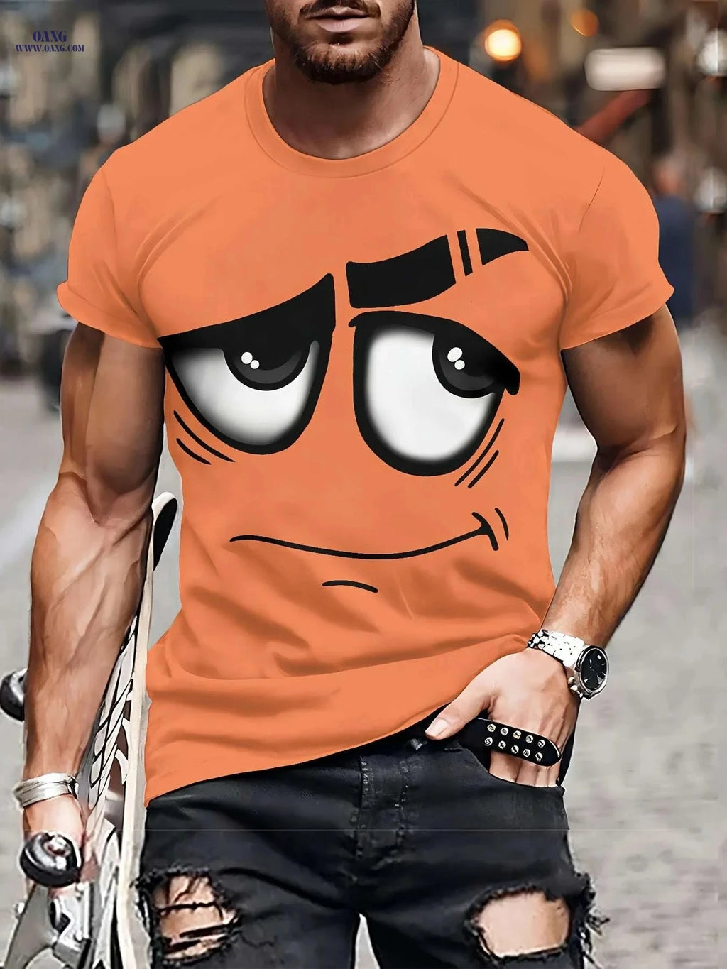 Men's 3D Graphic Tee - Casual Polyester Crew Neck, Machine Washable   OAXG 