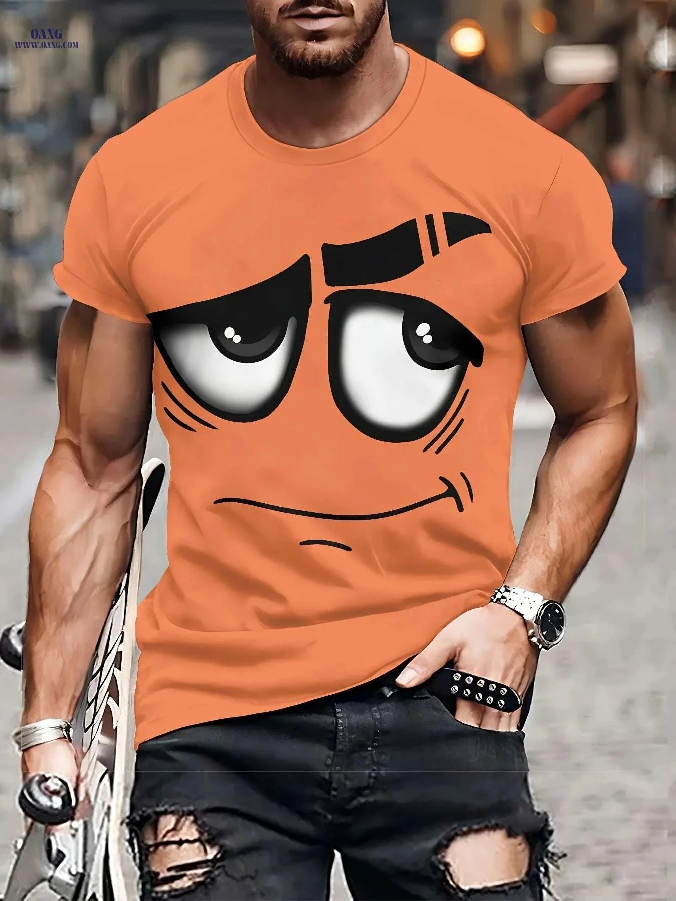 Men's 3D Graphic Tee - Casual Polyester Crew Neck, Machine Washable   OAXG 