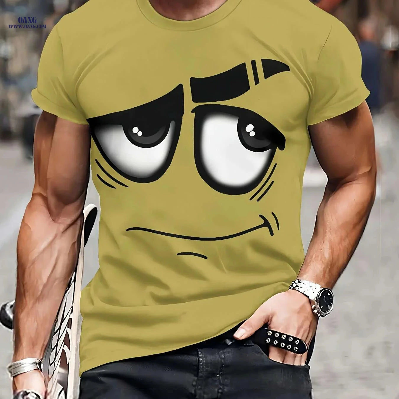 Men's 3D Graphic Tee - Casual Polyester Crew Neck, Machine Washable   OAXG 