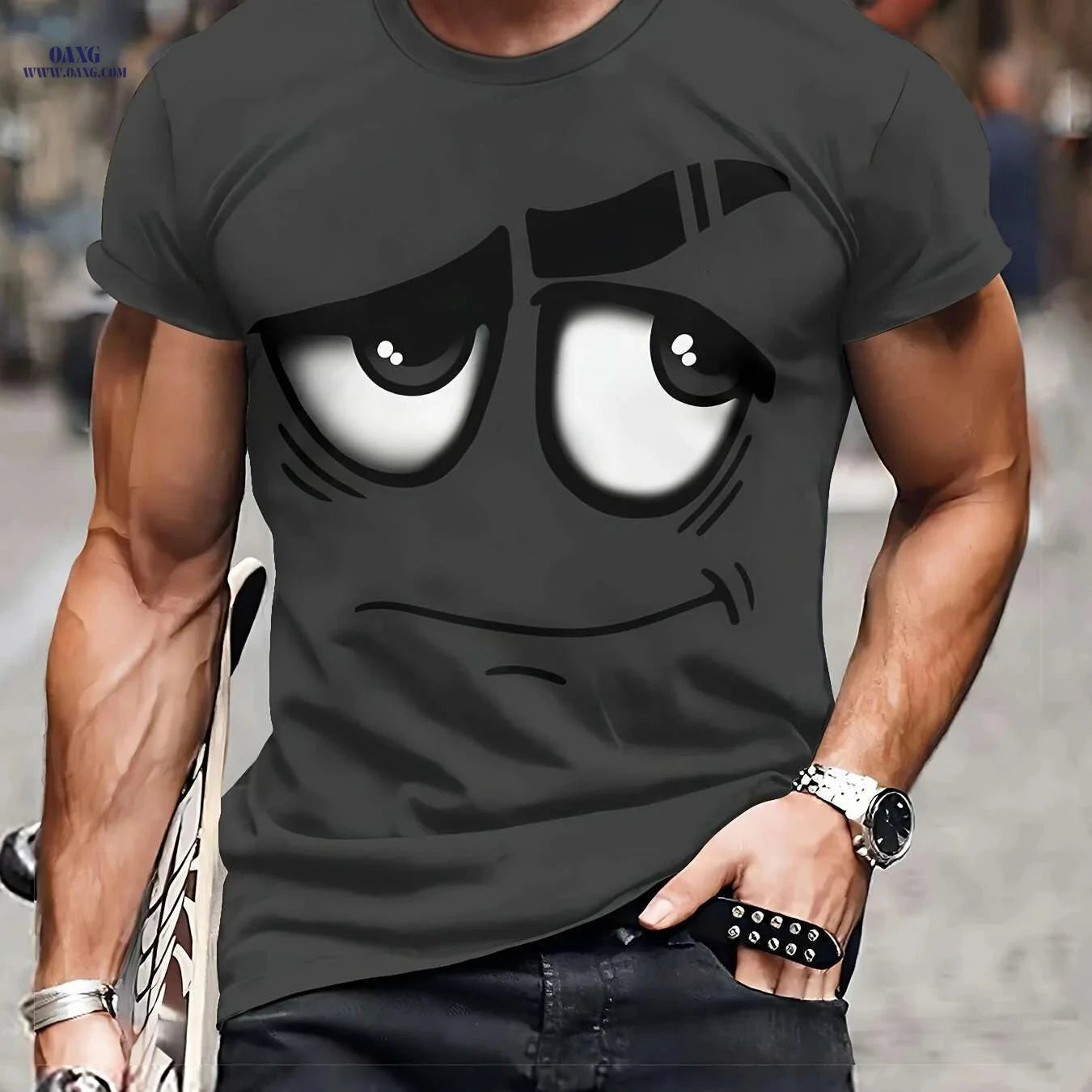 Men's 3D Graphic Tee - Casual Polyester Crew Neck, Machine Washable   OAXG 