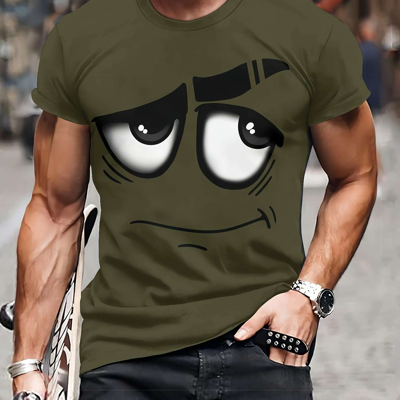 Men's 3D Graphic Tee - Casual Polyester Crew Neck, Machine Washable   OAXG 