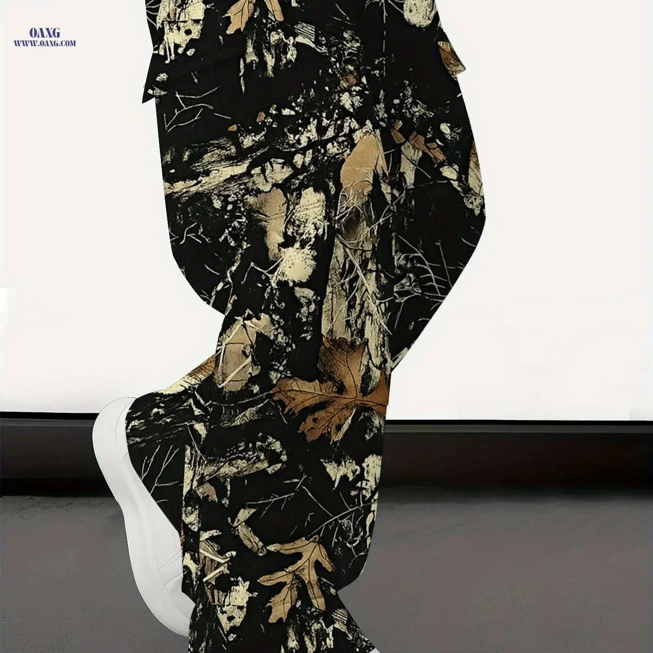 Men's 3D Leaf Print Camouflage Pants - Durable Multi-Pocket Workwear   OAXG Mixed Color / S