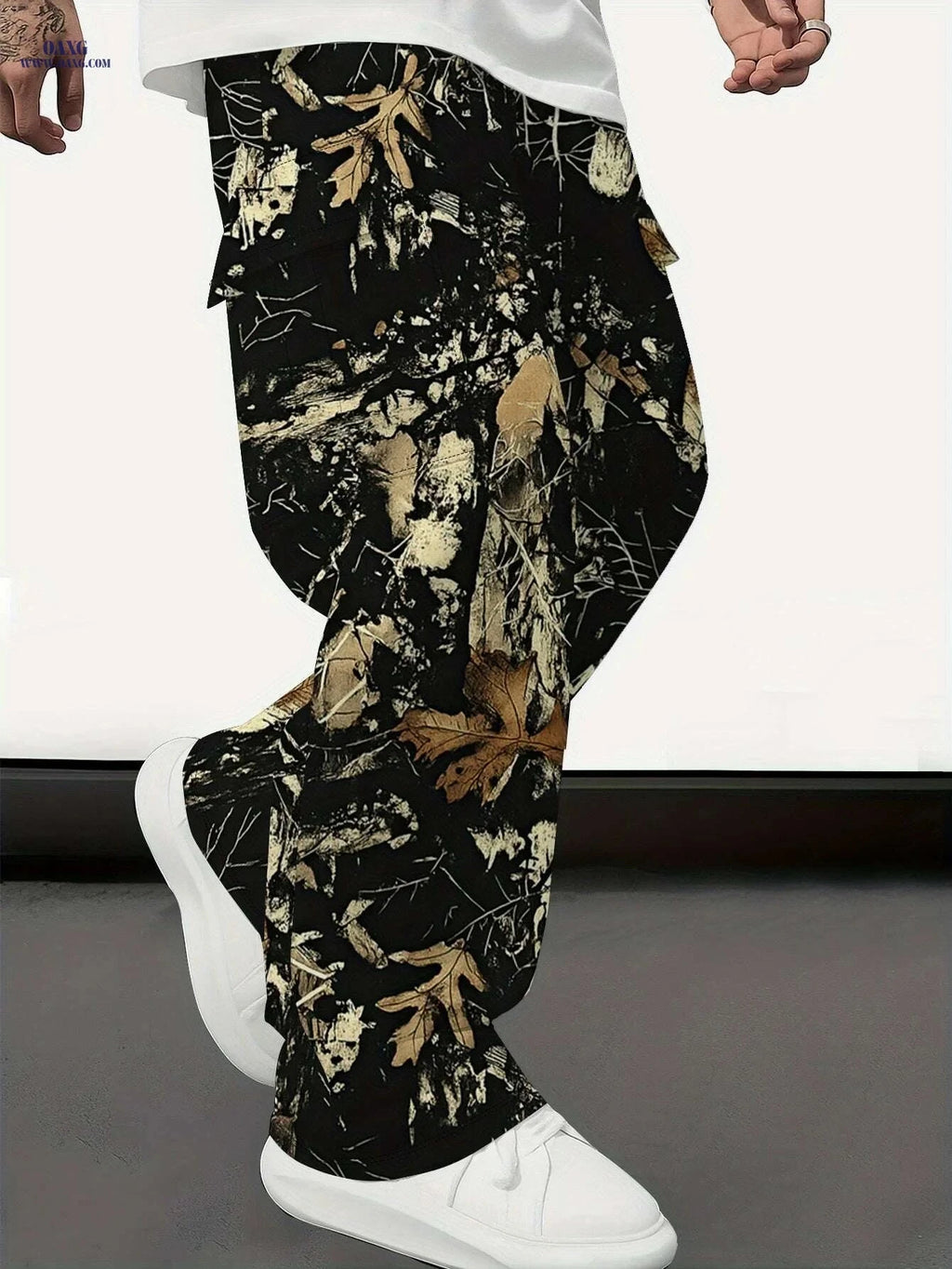 Men's 3D Leaf Print Camouflage Pants - Durable Multi-Pocket Workwear   OAXG Mixed Color / S