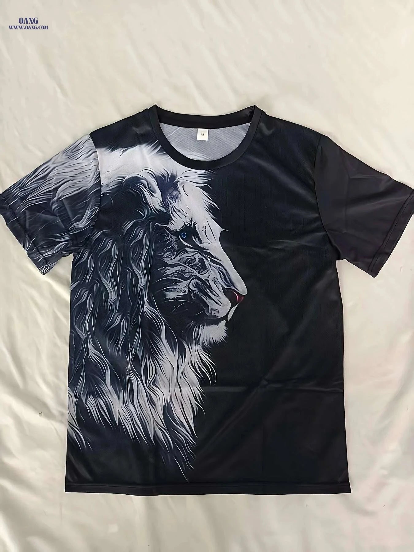 Men's 3D Lion Head Graphic T-Shirt - Black Casual Summer Tee   OAXG Mixed Color / S