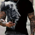 Men's 3D Lion Head Graphic T-Shirt - Black Casual Summer Tee   OAXG 