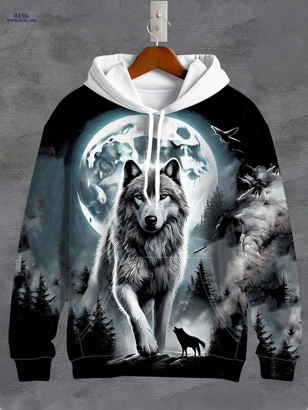 Men's 3D Moon White Wolf Hoodie - Casual Long Sleeve Jacket   OAXG 