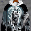 Men's 3D Moon White Wolf Hoodie - Casual Long Sleeve Jacket   OAXG 