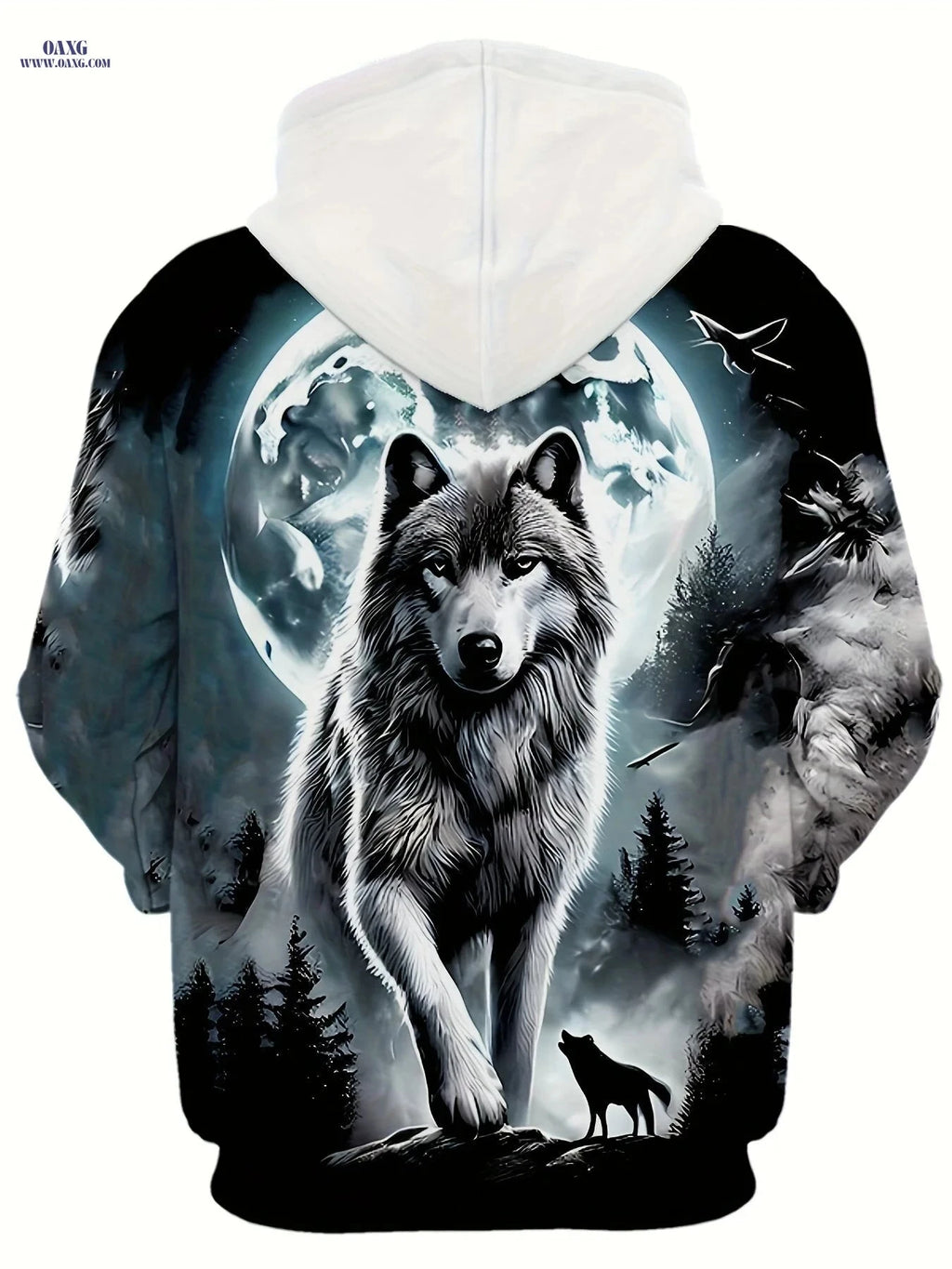 Men's 3D Moon White Wolf Hoodie - Casual Long Sleeve Jacket   OAXG White / FR M