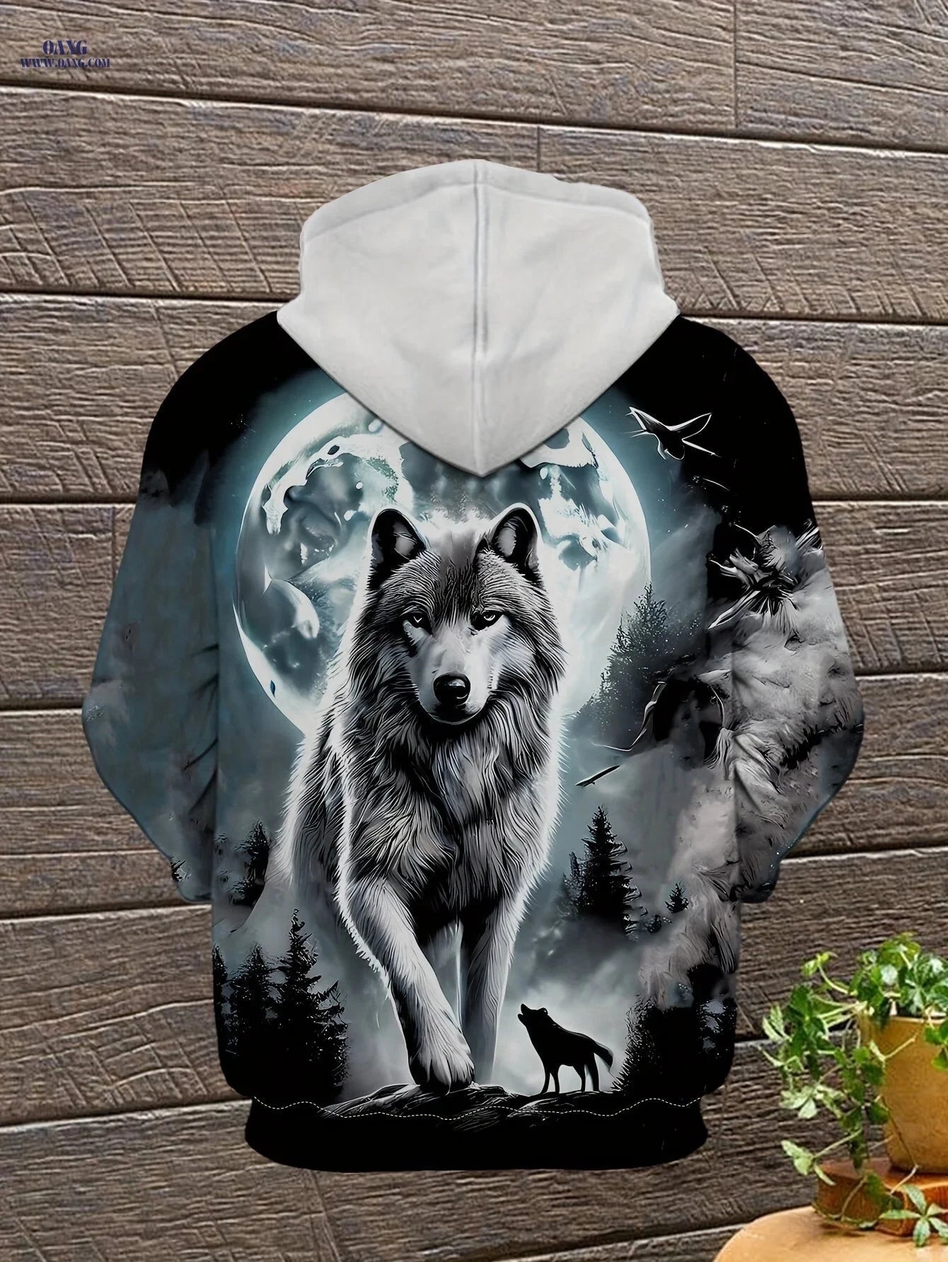 Men's 3D Moon White Wolf Hoodie - Casual Long Sleeve Jacket   OAXG White / FR M