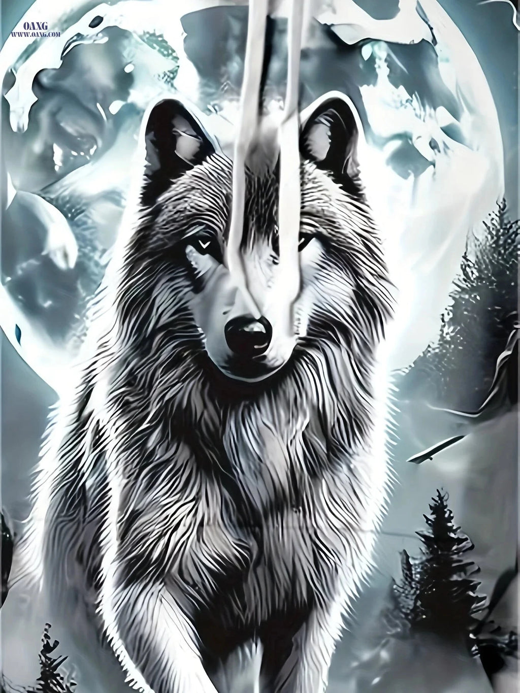Men's 3D Moon White Wolf Hoodie - Casual Long Sleeve Jacket   OAXG White / FR M