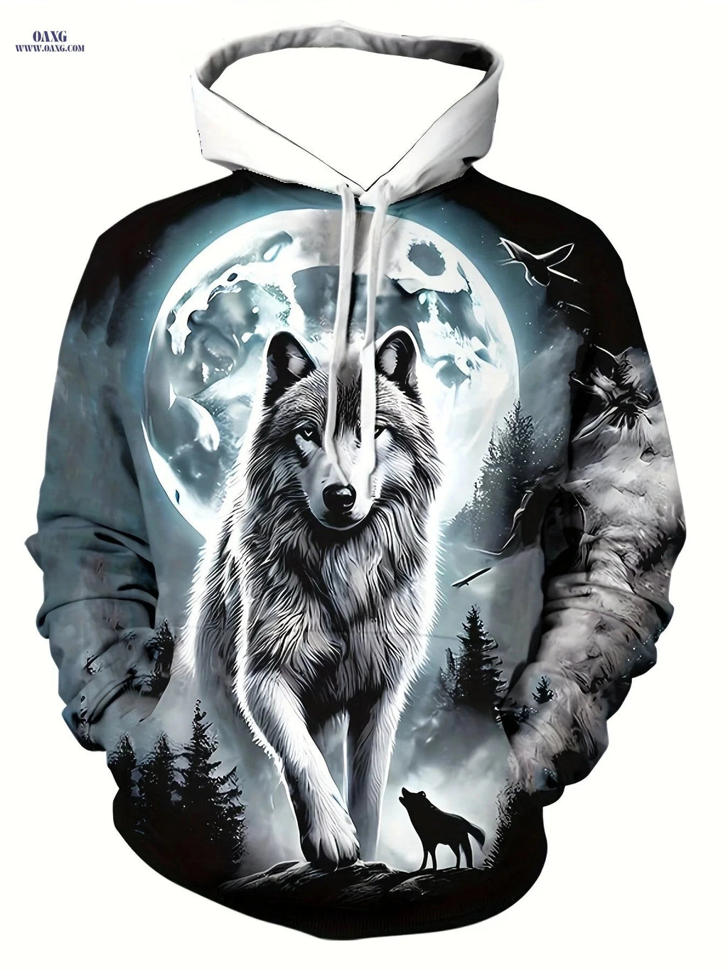 Men's 3D Moon White Wolf Hoodie - Casual Long Sleeve Jacket   OAXG White / FR M