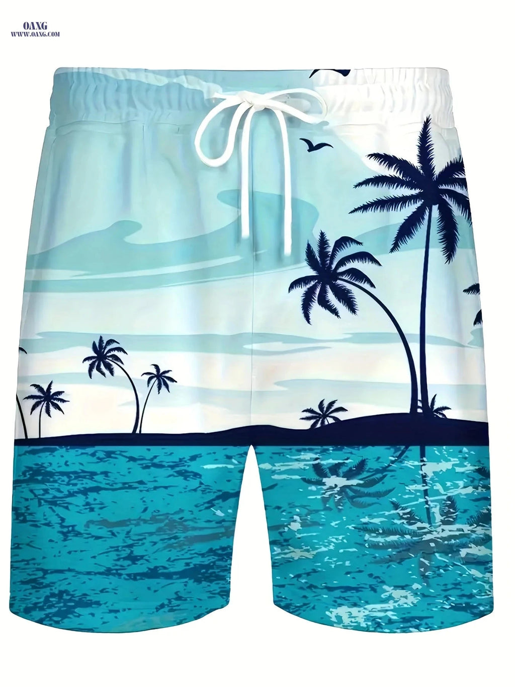 Men's 3D Palm Tree Print Beach Shorts - Casual Polyester Swimwear   OAXG 