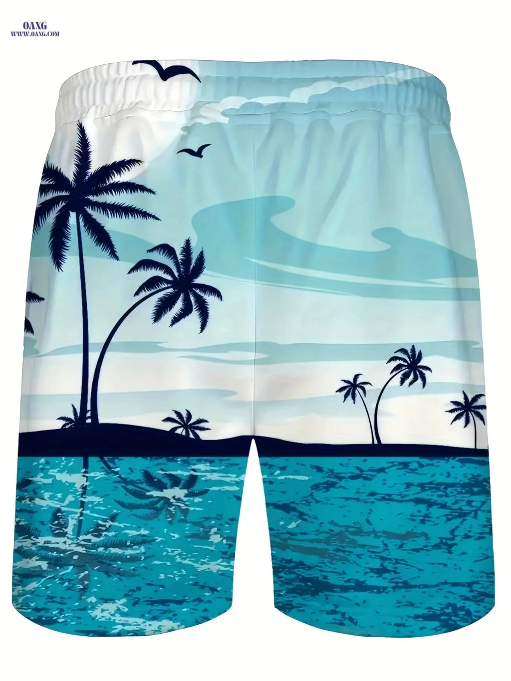 Men's 3D Palm Tree Print Beach Shorts - Casual Polyester Swimwear   OAXG Sky Blue / FR S