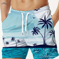 Men's 3D Palm Tree Print Beach Shorts - Casual Polyester Swimwear   OAXG Sky Blue / FR S