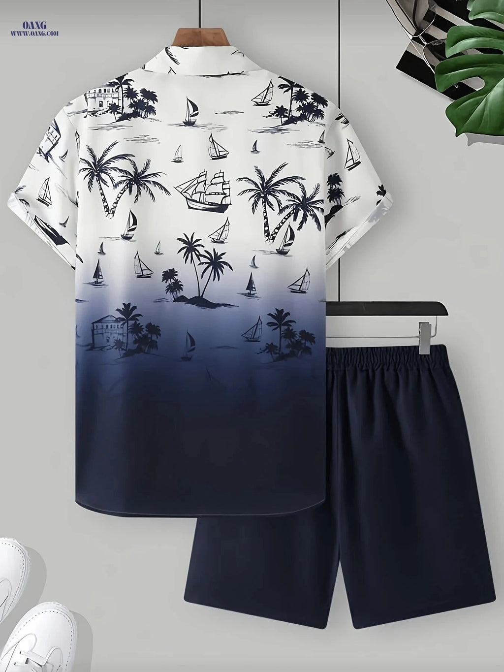 Men's 3D Palm Tree Print Shirt & Shorts Set - Casual Summer Style   OAXG 
