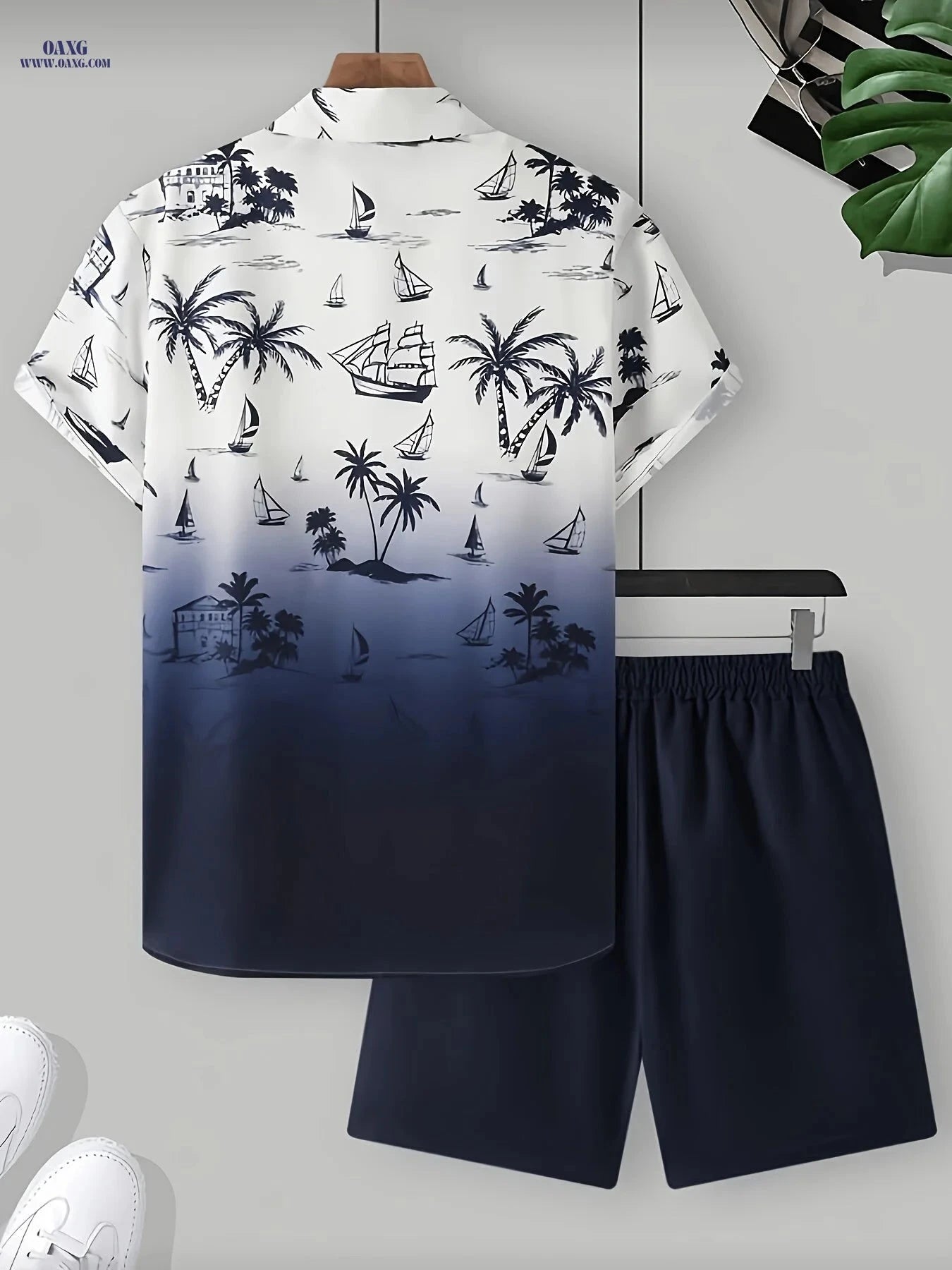 Men's 3D Palm Tree Print Shirt & Shorts Set - Casual Summer Style   OAXG 
