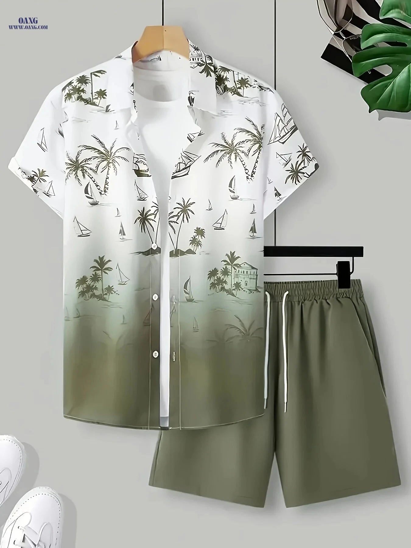 Men's 3D Palm Tree Print Shirt & Shorts Set - Casual Summer Style   OAXG 