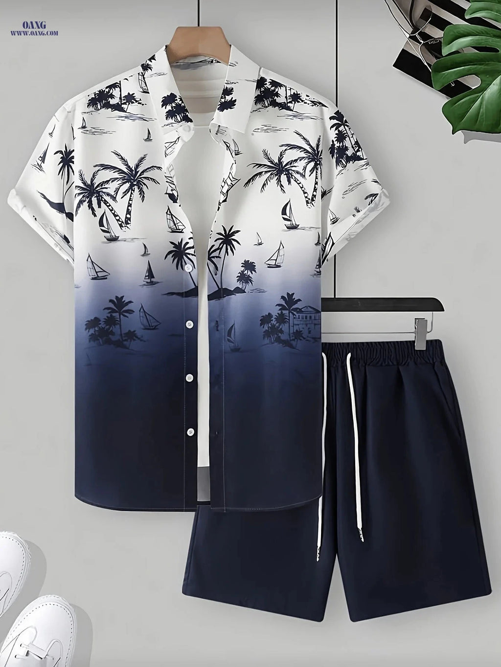 Men's 3D Palm Tree Print Shirt & Shorts Set - Casual Summer Style   OAXG 