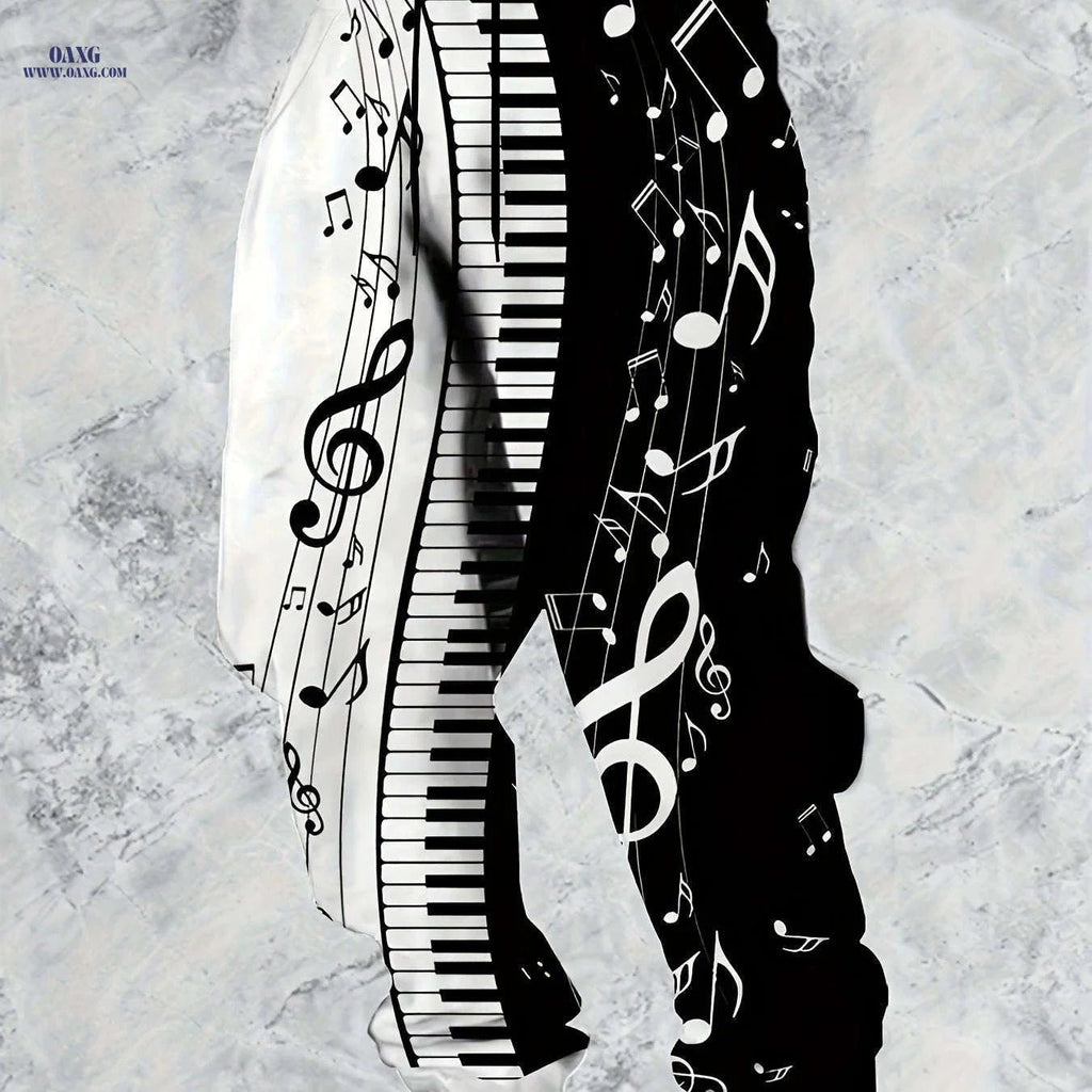 Men's 3D Piano Note Print Joggers - Casual Streetwear Sweatpants   OAXG Black / FR S