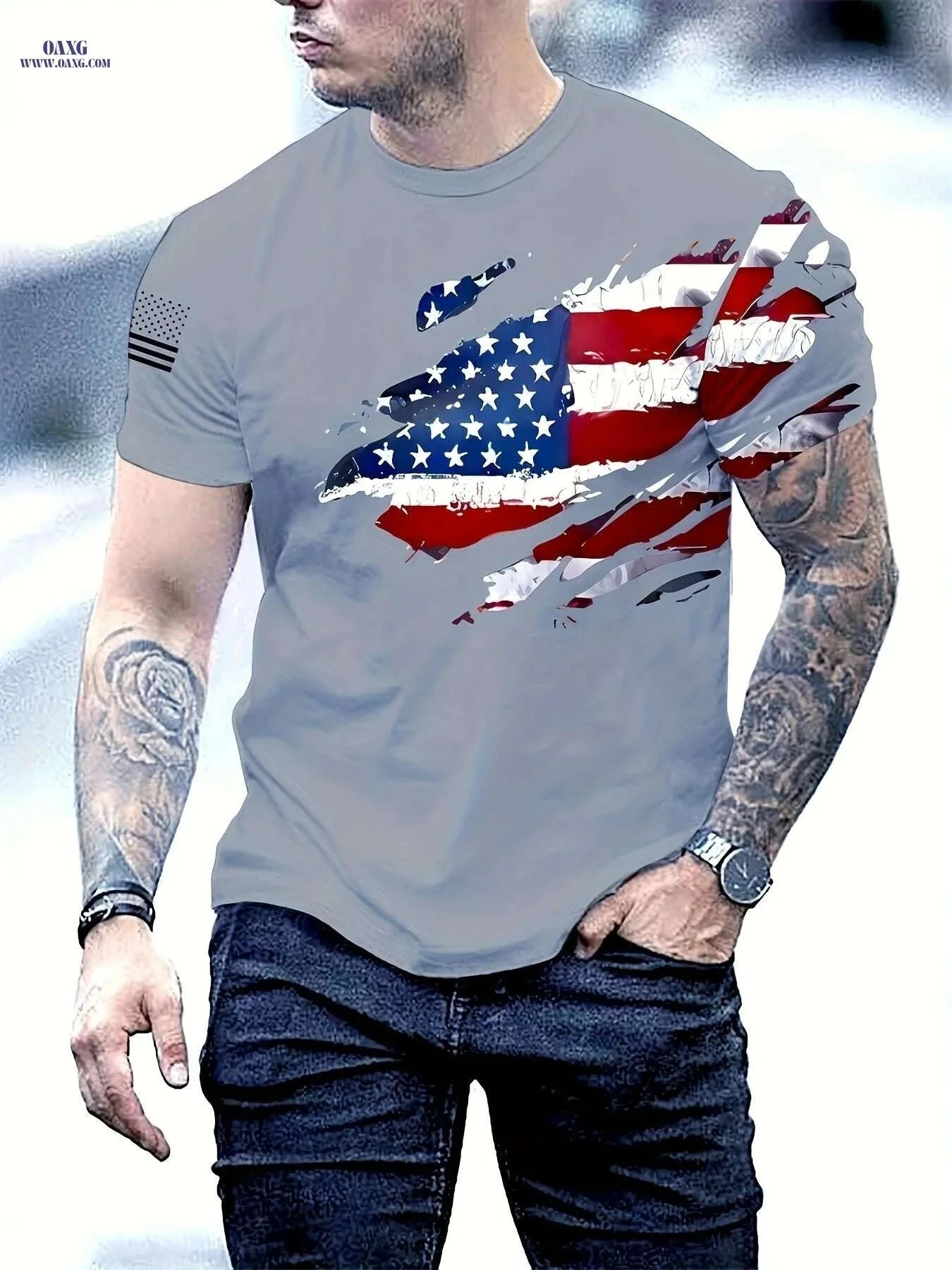 Men's 3D Print American Flag T-Shirt - Casual Short Sleeve for Summer   OAXG 