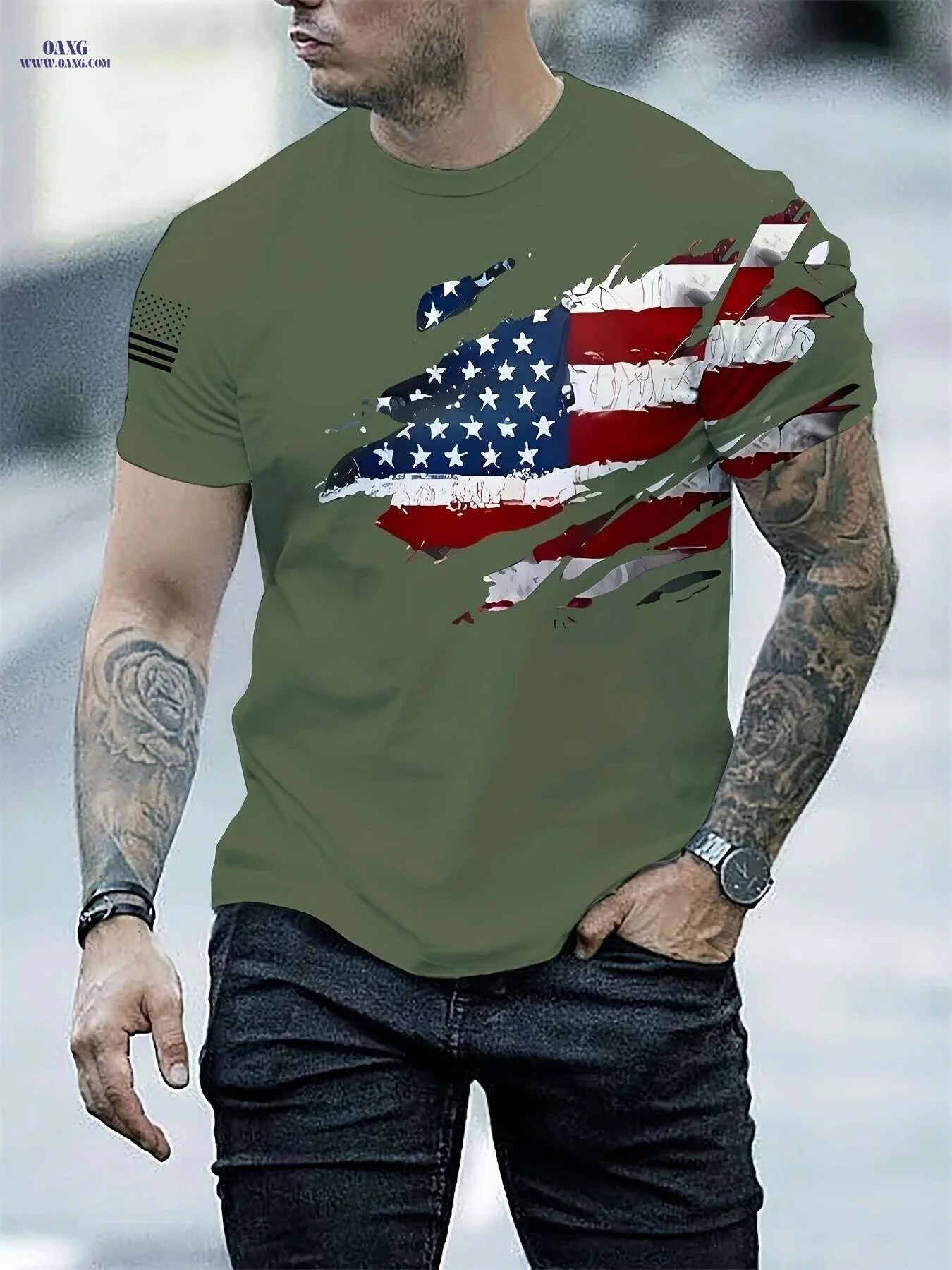 Men's 3D Print American Flag T-Shirt - Casual Short Sleeve for Summer   OAXG 