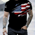 Men's 3D Print American Flag T-Shirt - Casual Short Sleeve for Summer   OAXG 