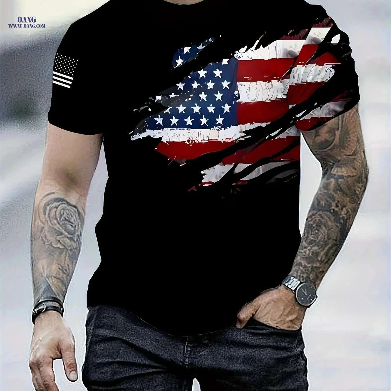 Men's 3D Print American Flag T-Shirt - Casual Short Sleeve for Summer   OAXG 