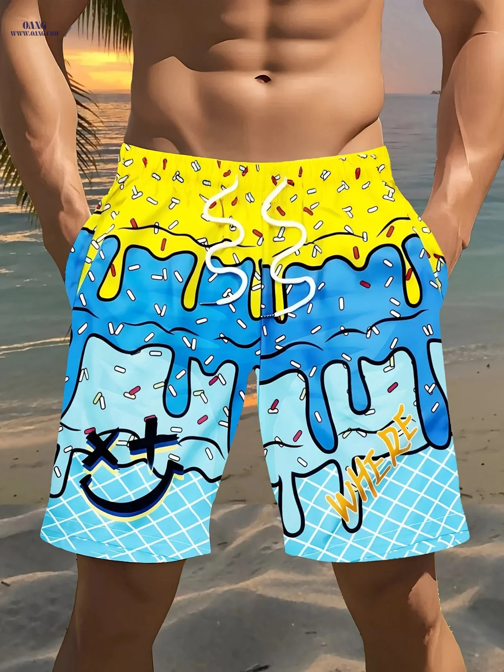 Men's 3D Print Beach Shorts - Lightweight Casual Summer Swimwear   OAXG 