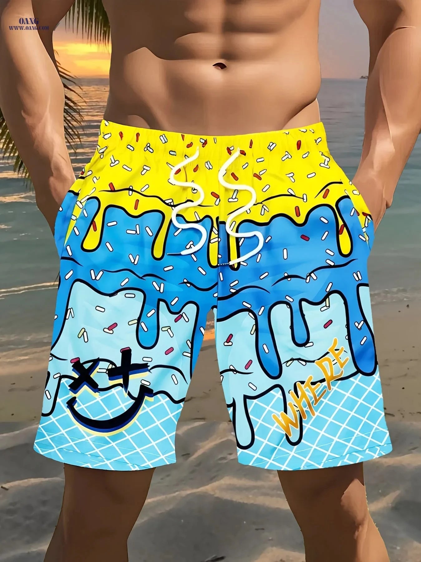 Men's 3D Print Beach Shorts - Lightweight Casual Summer Swimwear   OAXG 