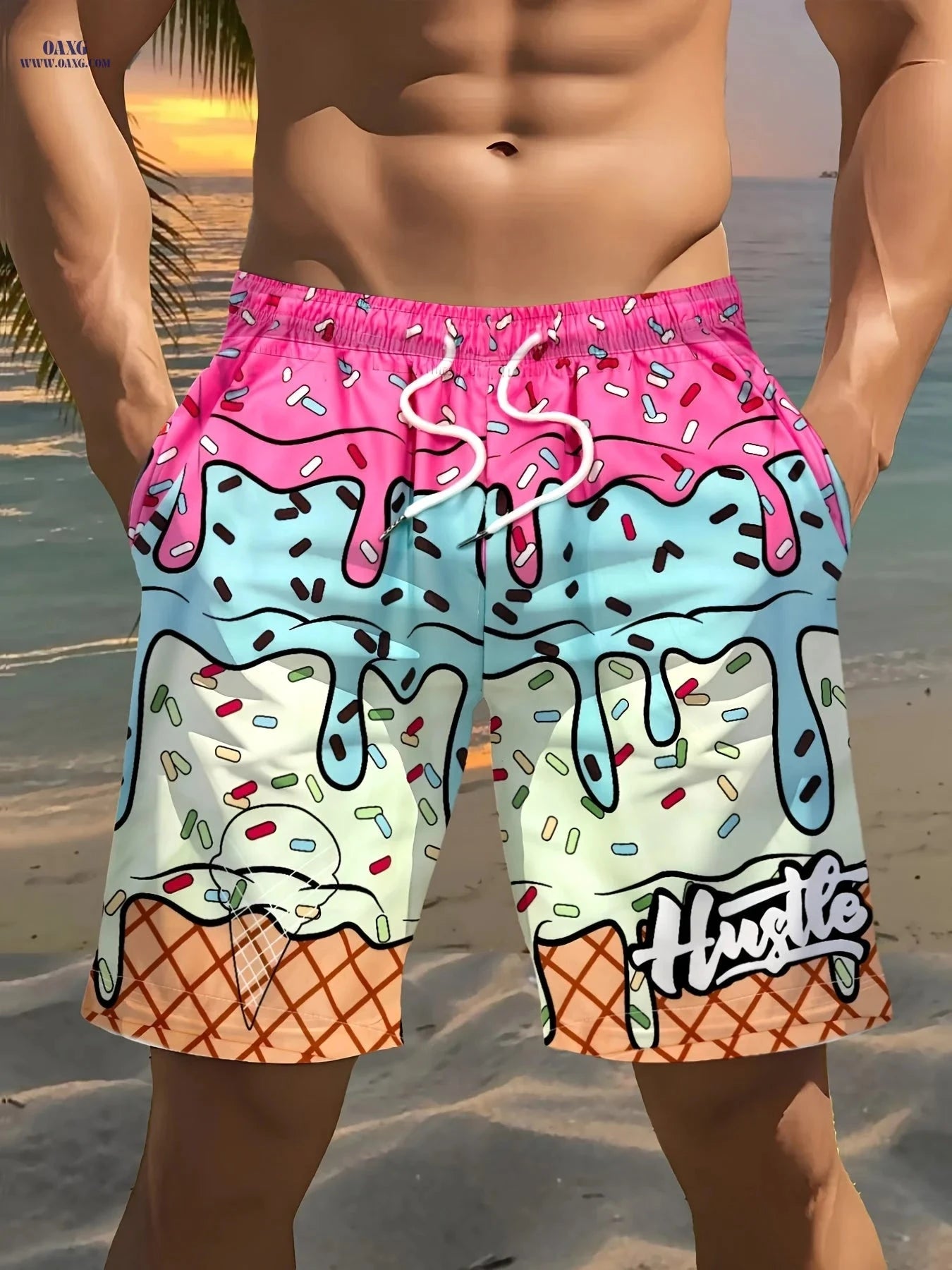 Men's 3D Print Beach Shorts - Lightweight Casual Summer Swimwear   OAXG Mixed Color / FR S