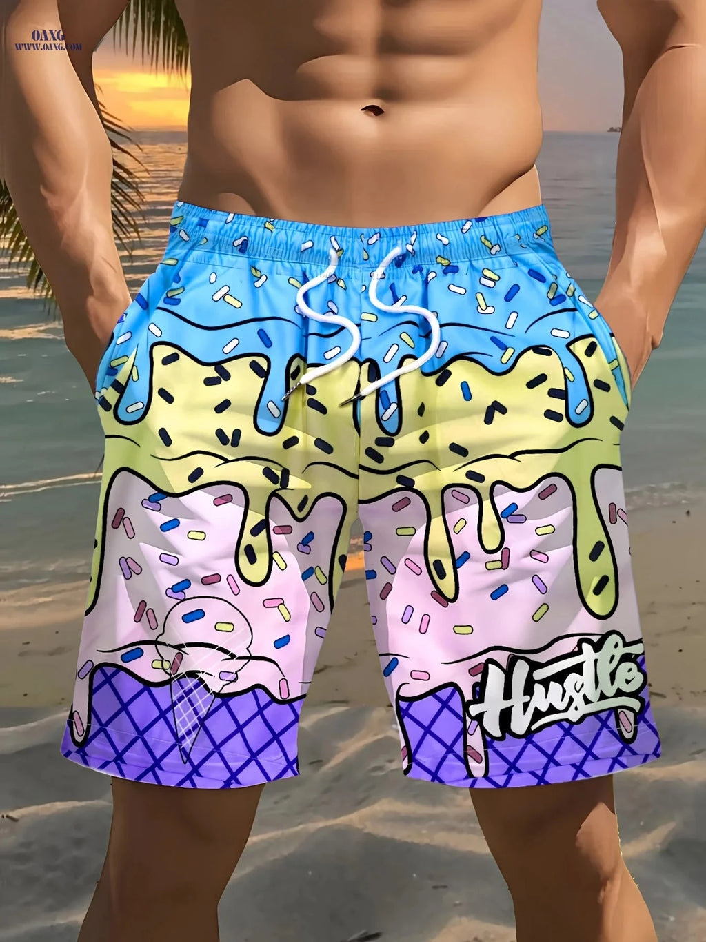 Men's 3D Print Beach Shorts - Lightweight Casual Summer Swimwear   OAXG 