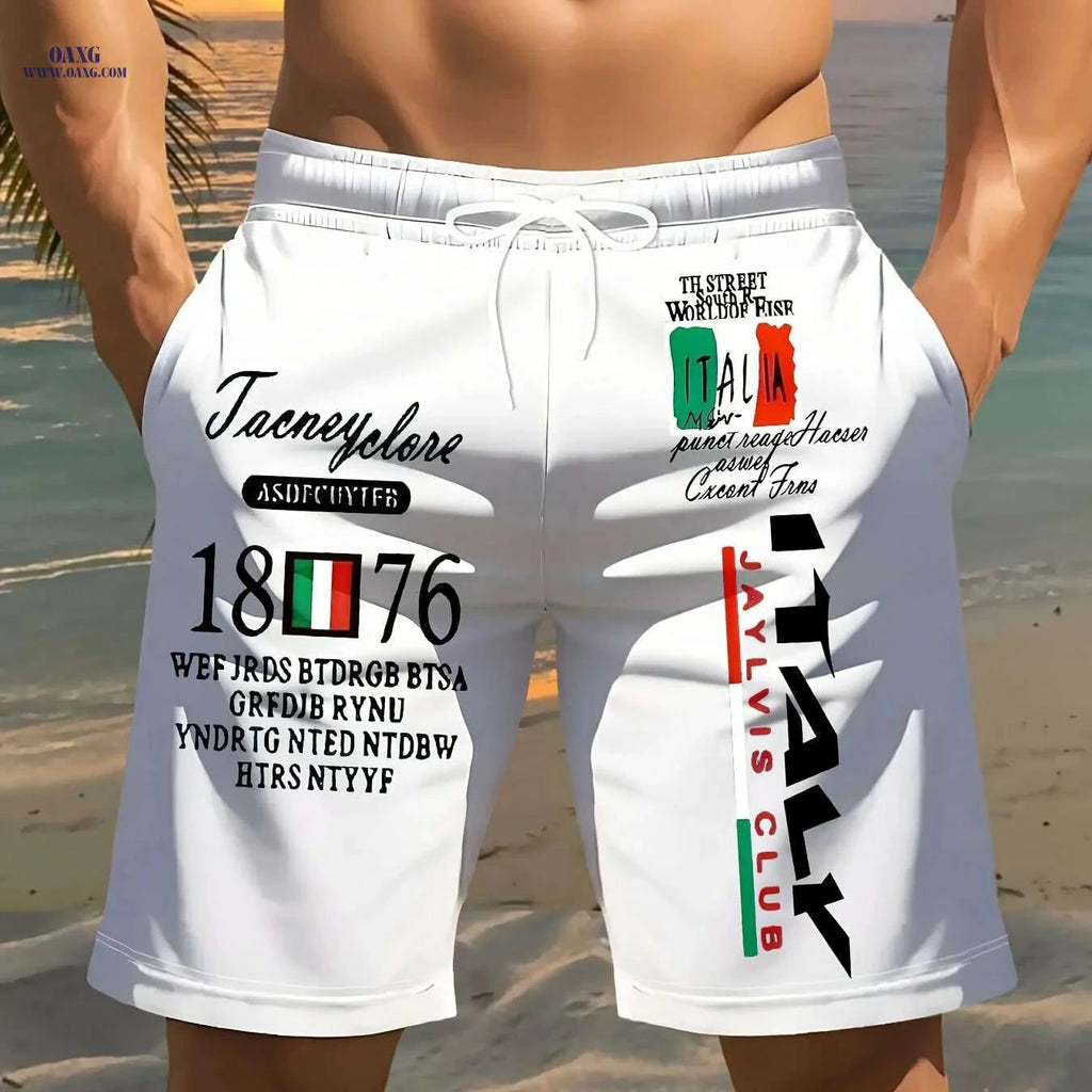 Men's 3D Print Beach Shorts - Lightweight, Drawstring Waist, Casual Style   OAXG 