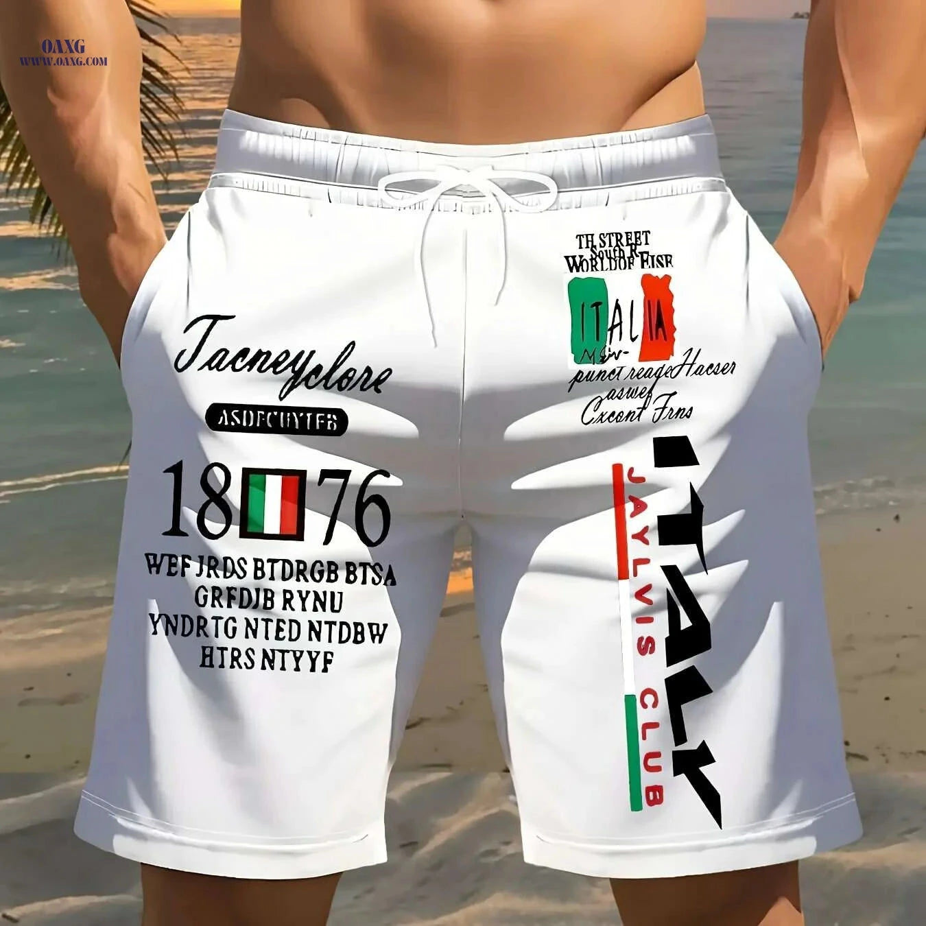 Men's 3D Print Beach Shorts - Lightweight, Drawstring Waist, Casual Style   OAXG 