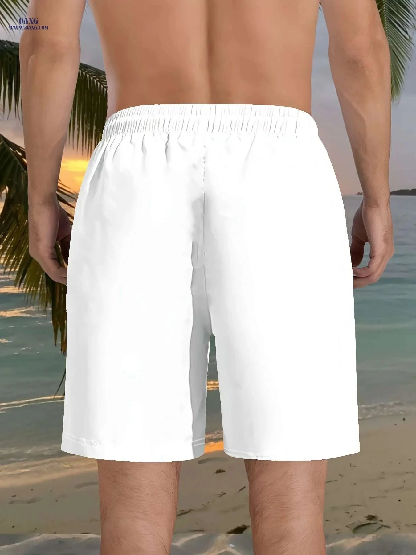 Men's 3D Print Beach Shorts - Lightweight, Drawstring Waist, Casual Style   OAXG White / S