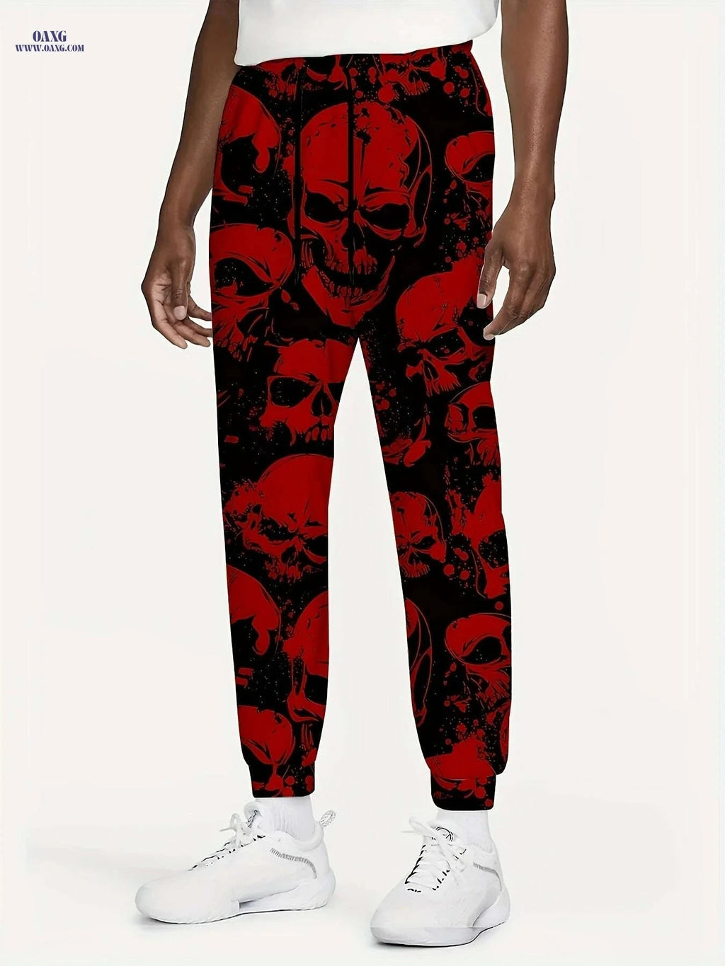 Men's 3D Print Casual Pants - Stretch Polyester, Regular Fit   OAXG Red / S
