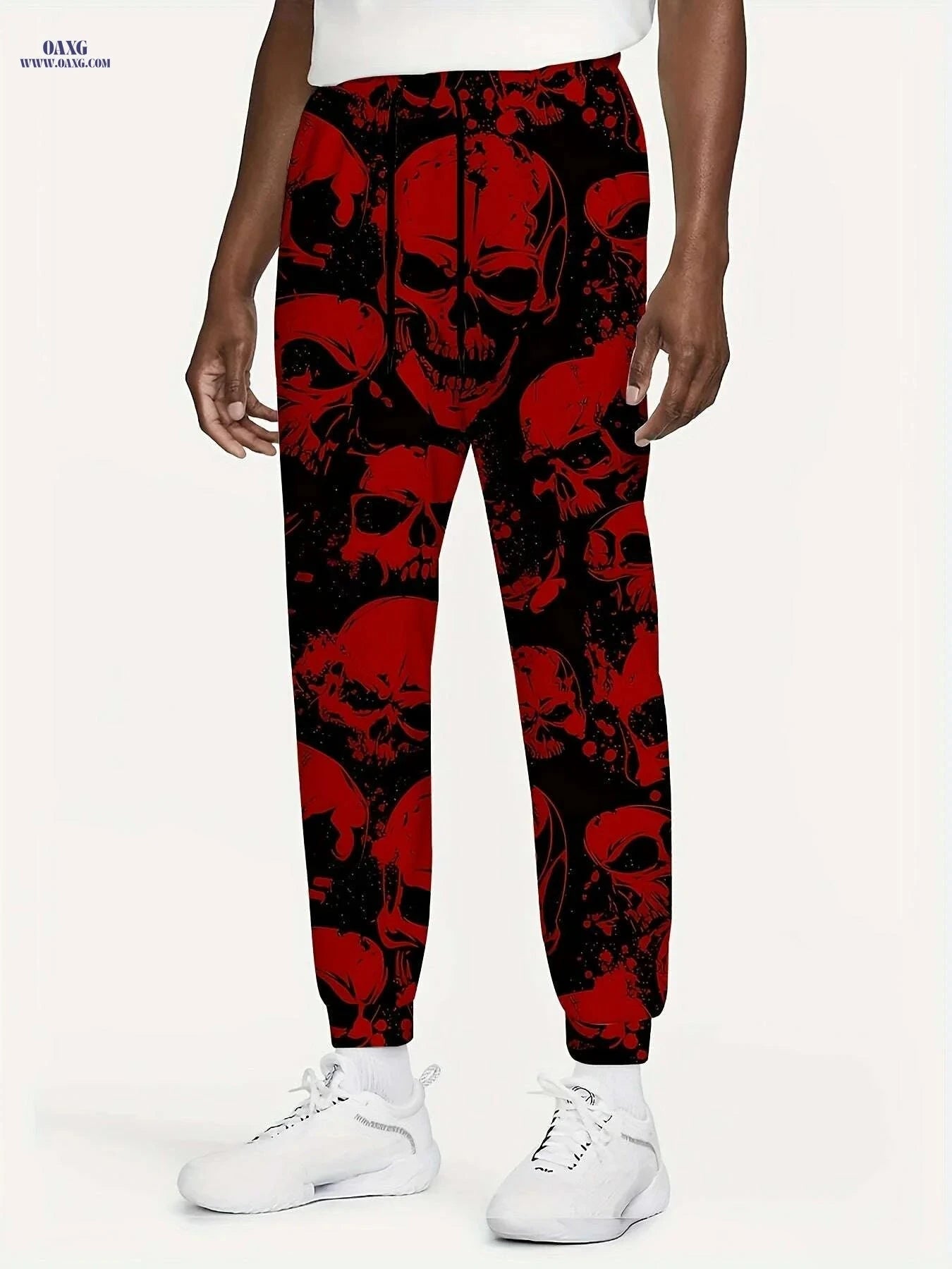 Men's 3D Print Casual Pants - Stretch Polyester, Regular Fit   OAXG Red / S