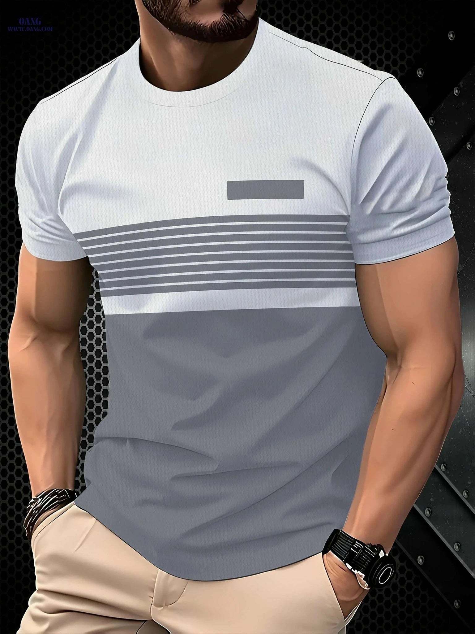 Men's 3D Print Casual T-Shirt - Summer Round Neck Tee, Easy Care   OAXG Dark Gray / S