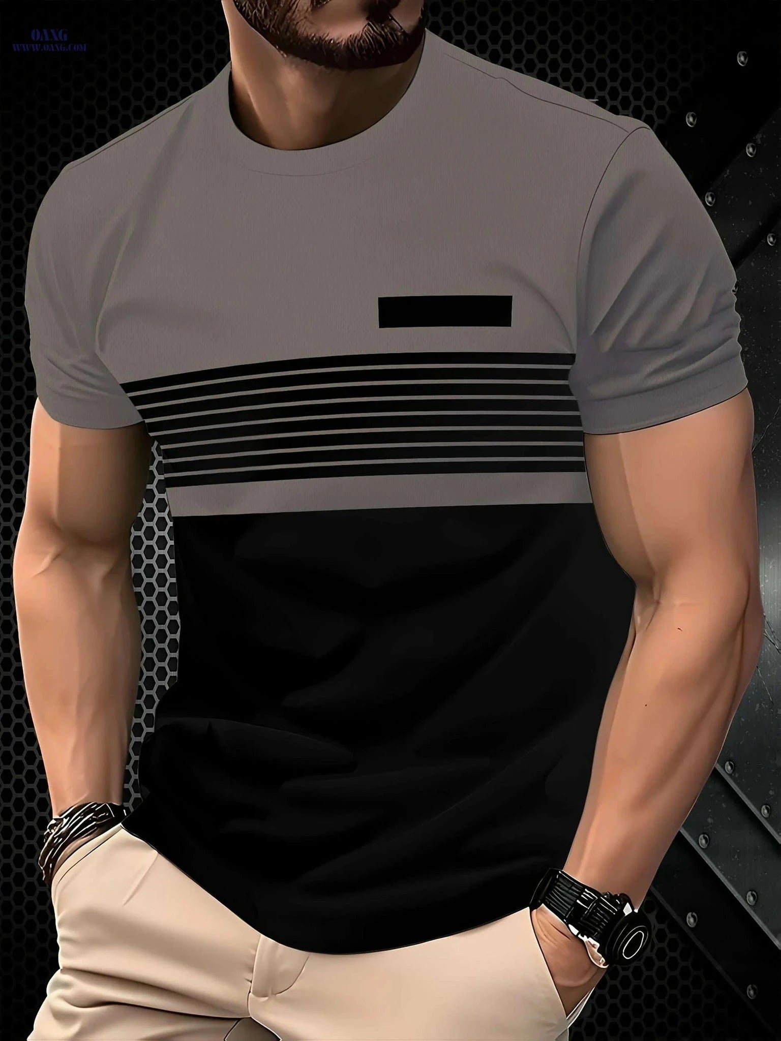 Men's 3D Print Casual T-Shirt - Summer Round Neck Tee, Easy Care   OAXG Dark Gray / S