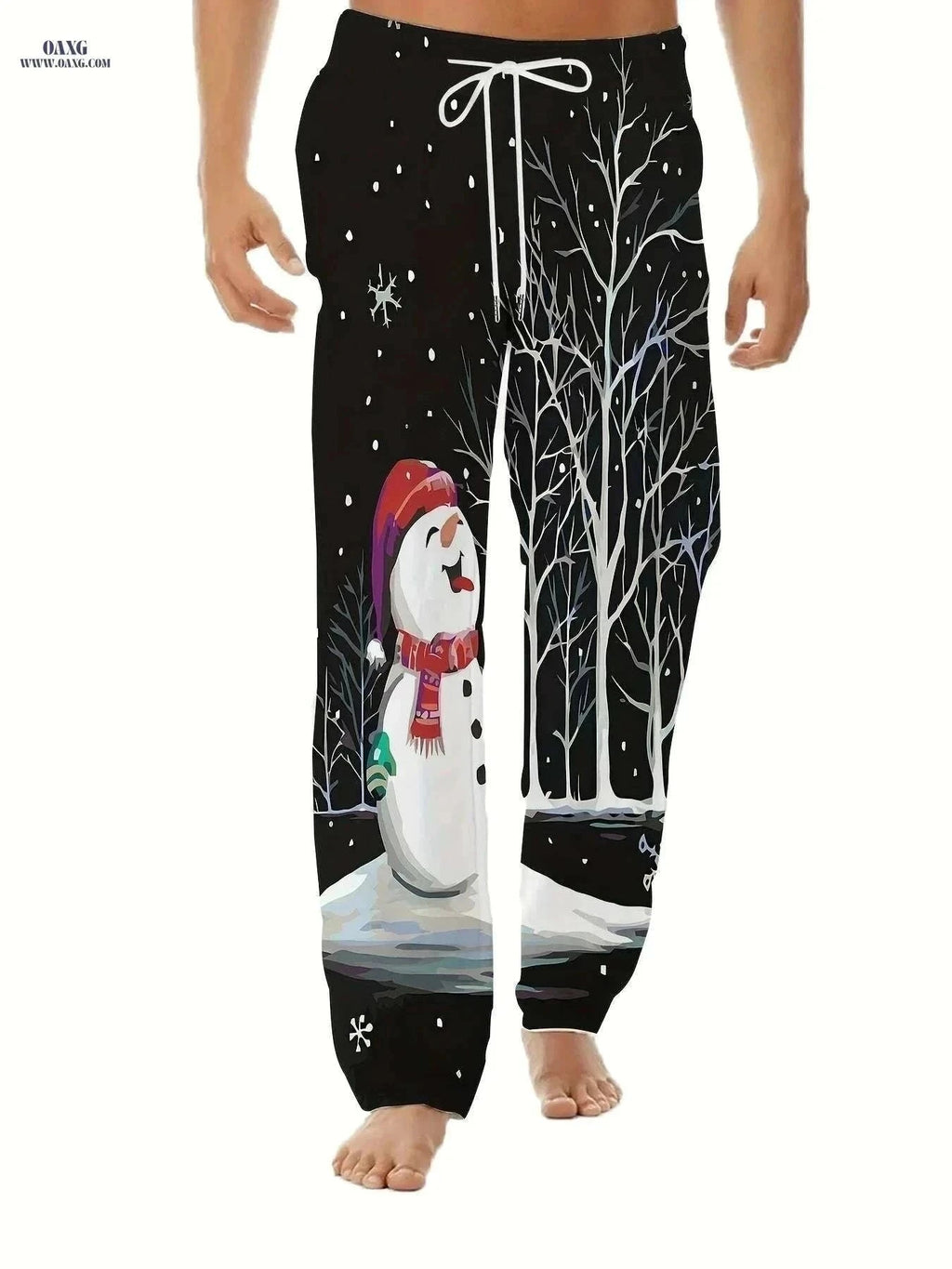 Men's 3D Print Christmas Pants - Relaxed Fit, Drawstring Waist   OAXG Black / M