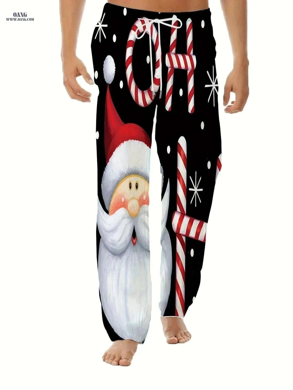 Men's 3D Print Christmas Pants - Relaxed Fit, Drawstring Waist   OAXG Black / M