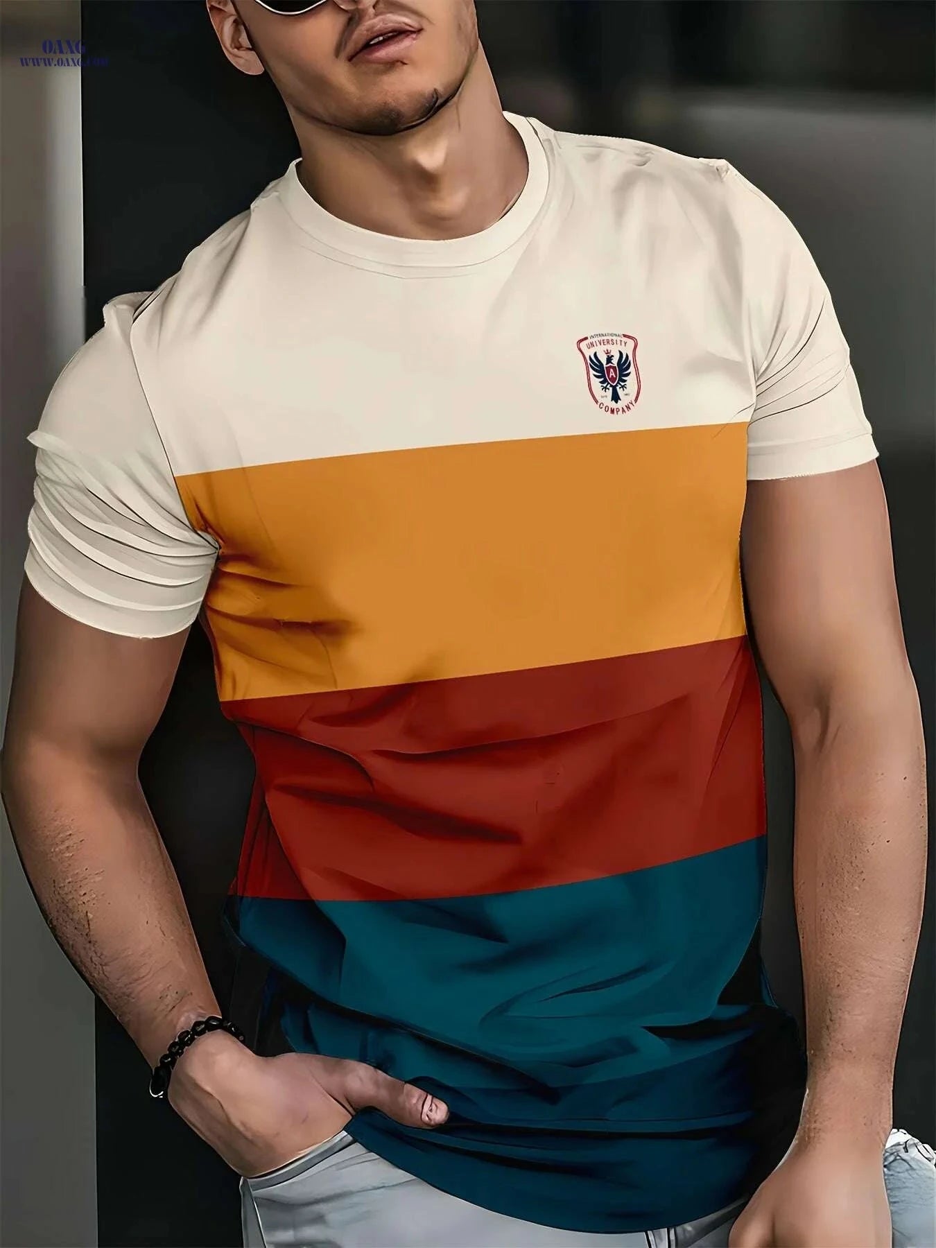 Men's 3D Print Graphic Tee - Lightweight, Breathable Polyester Casual Wear   OAXG 
